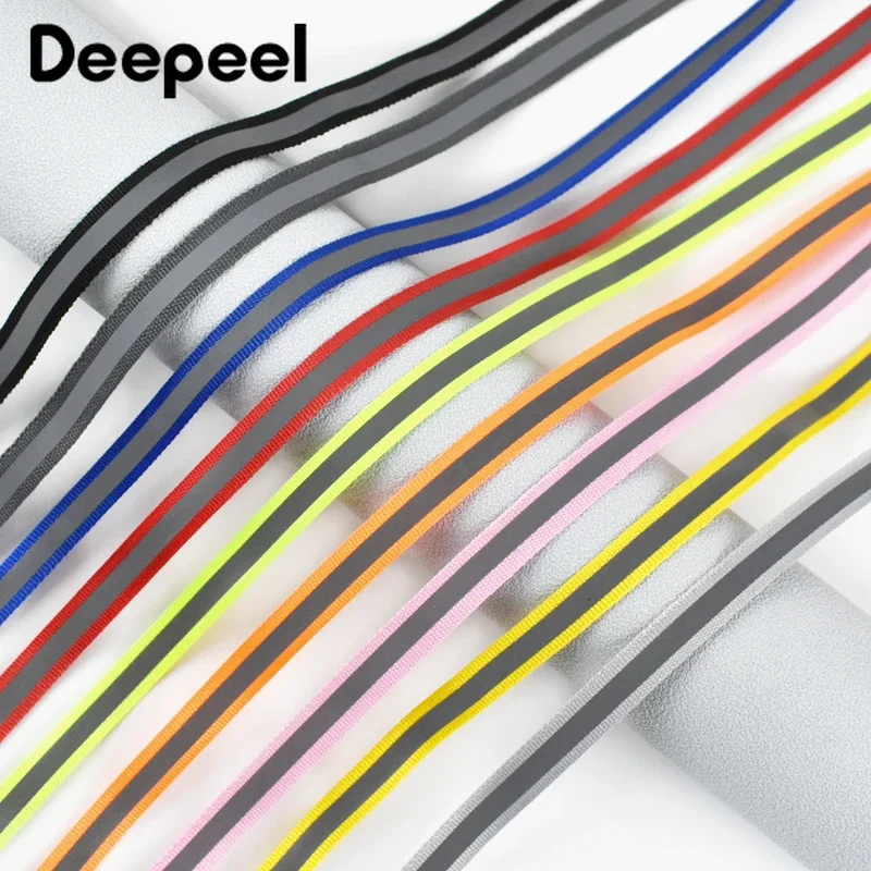 50Yards Deepeel 10mm Reflective Nylon Webbing Backpack Strap Pet Rope Garment Decorative Ribbon DIY Crafts Sewing Accessories