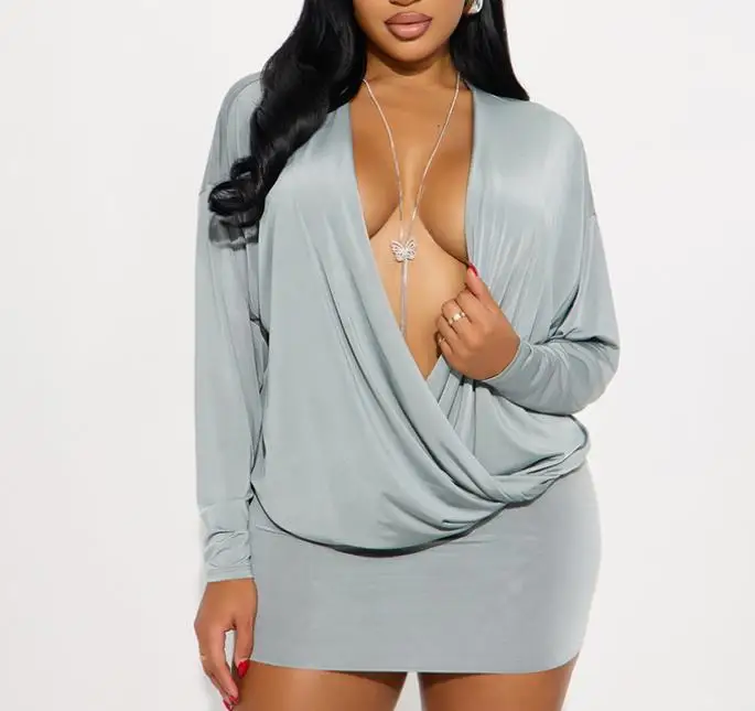 

Sexy Women's Dress Summer New Deep V-Neck Temperament Sexy Spicy Girl Style Solid Color Simple Tight Fitting Hip Hugging Dress