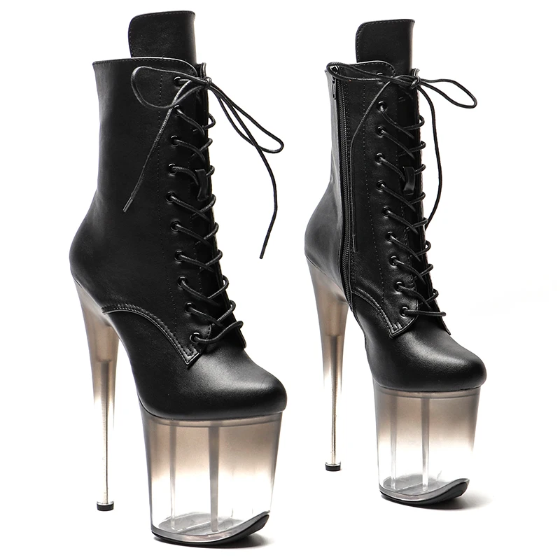 

Leecabe 20CM/8Inch Matte PU Upper Transparent black gradient Platform disco party High Heels Shoes Pole Dance boot