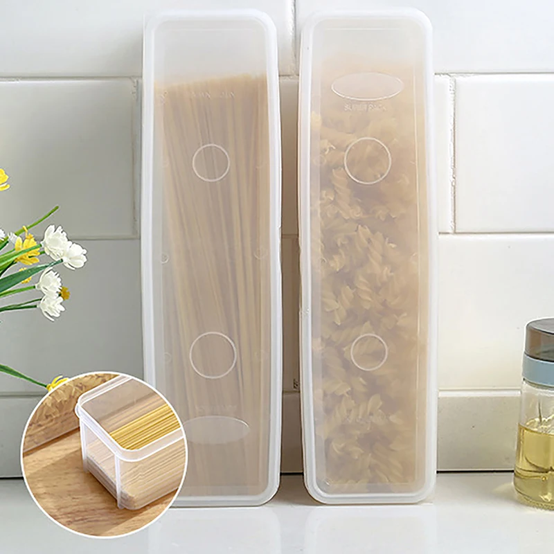 1Pc Noodle Storage Box Long Noodle Preservation Box Plastic Large Size Spaghetti Rectangle Food Fresh-keeping Sealed Box