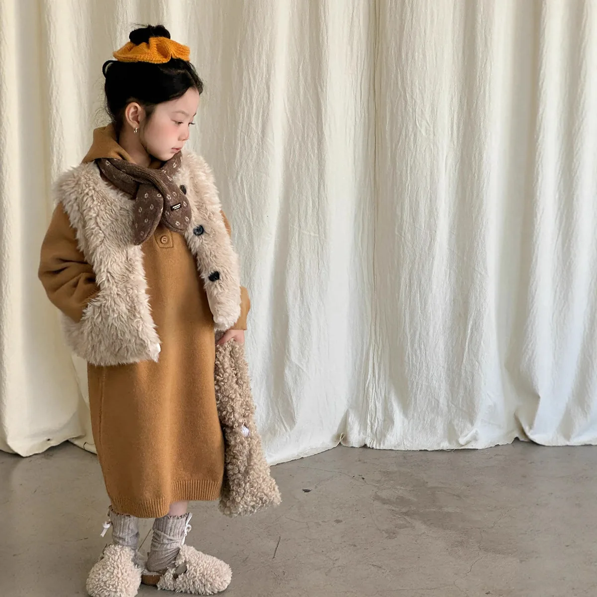 Children Girls Winter Long Dress Hooded Striped Thick Warm Kids Baby Girl Dress Loose Knitwear Dress for 2-10Y Little Girl