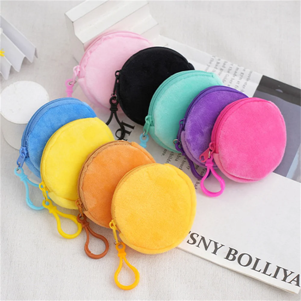 Solid Plush Round Coin Purse Women's Cute Wallet ID Card Bag Keychain Minimalist Coin Bag Kawaii Wallets for Women Gift