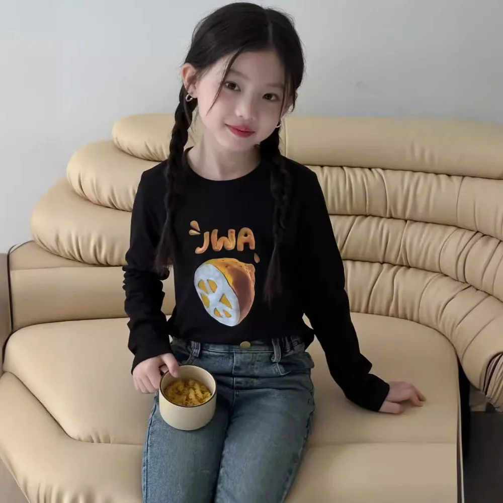 Children Clothing Kids Casual T-shirt 2024 Autumn Korean Style Girls Long-sleeved Fashion All Match Design Sense Top T Shirt