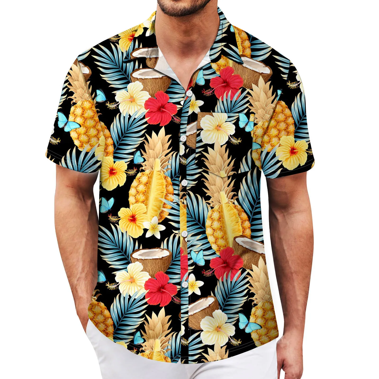 

Printed Shirt Man Vintage Button Down Bowling Shirts Short Sleeve Summer Beach Shirt Men'S Clothing Hawaiian Polo Shirt
