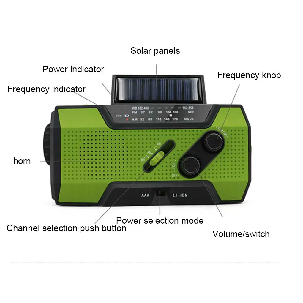 متعددة الوظائف راديو الطوارئ AM/FM راديو محمول Solor كرنك اليد الشعلة القابلة لإعادة الشحن مصباح القراءة SOS إنذار