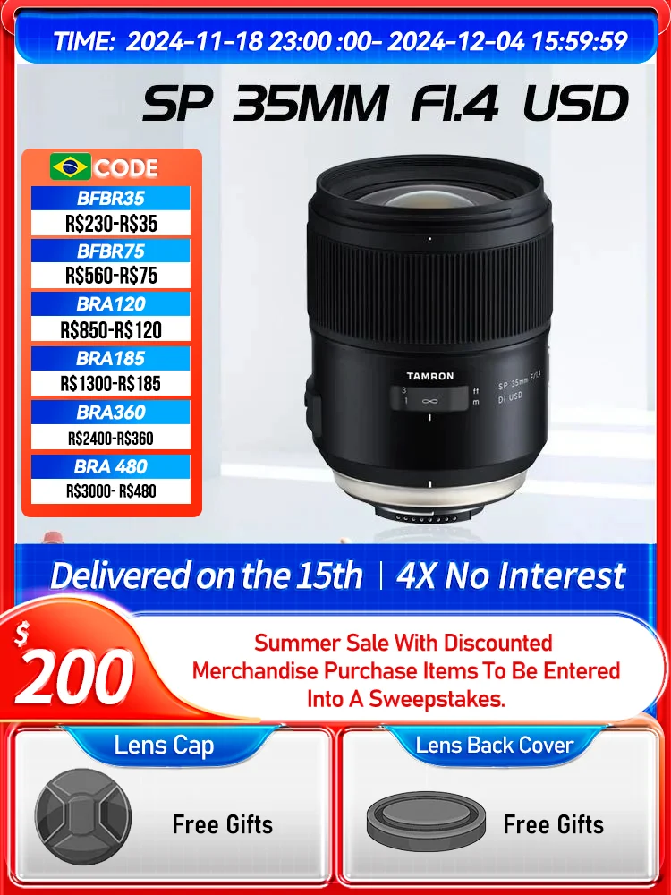 Tamron SP 35mm F1.4 F1.8 Di USD Full Frame Digital SLR Camera Standard Prime Lens for Nikon D780 Canon 6D II 5D IV 35 1.4（Used）