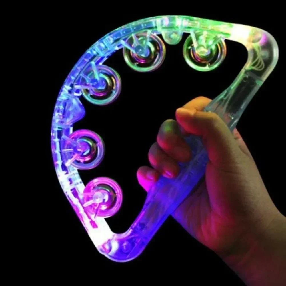 Flashing Tambourine LED Light Up Sensory Toy For Kids Musical Instrument Shaking Noisemakers Three Color Light Concert Party