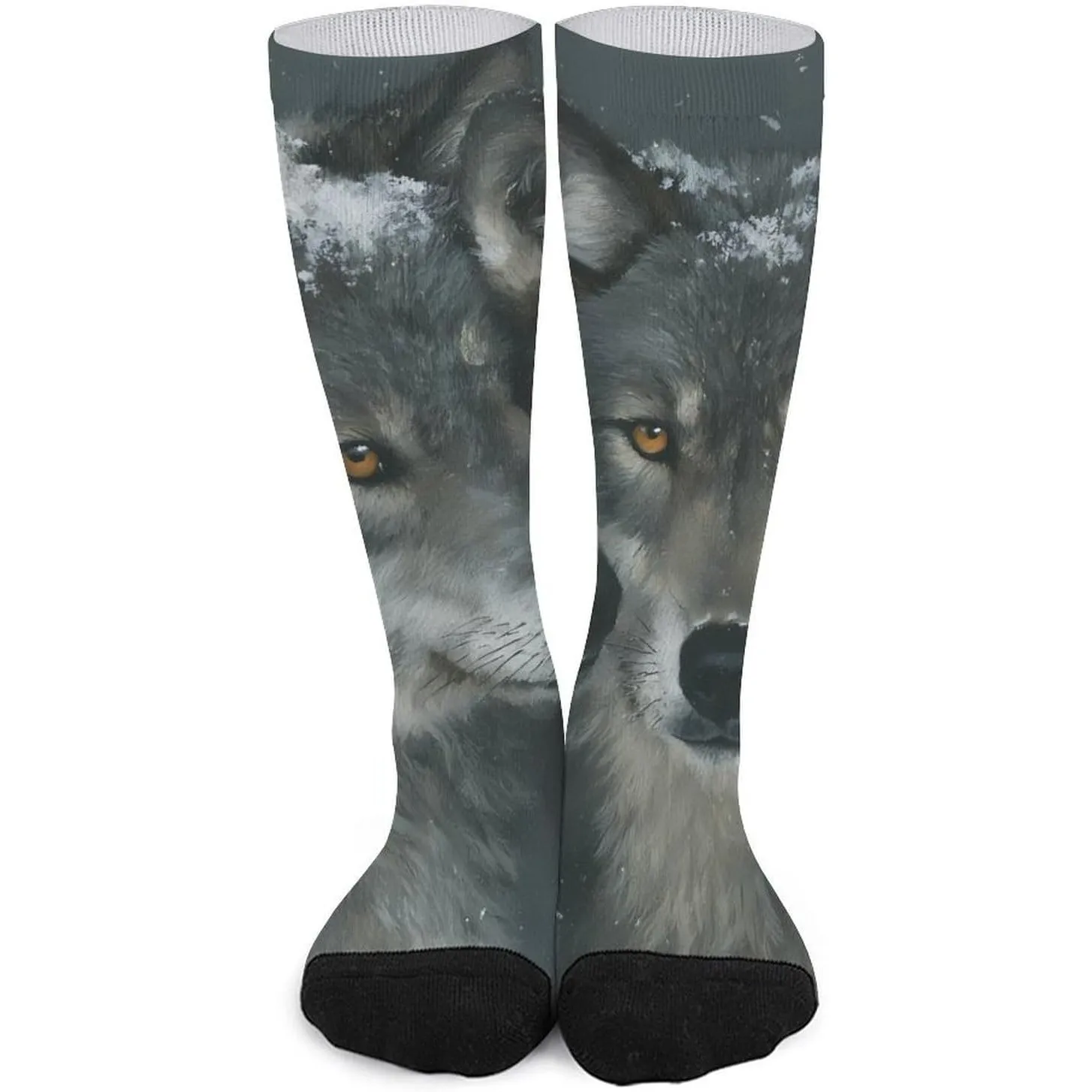 Two Wolves in Snow Retro Printed Tube Socks, 2-Pack Mid-Calf Casual Socks