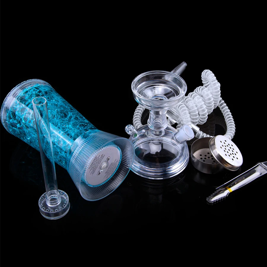 Arabian Hookah Set Blue Acrylic Single Hose Shisha With LED light Accessories For Birthday Gifts