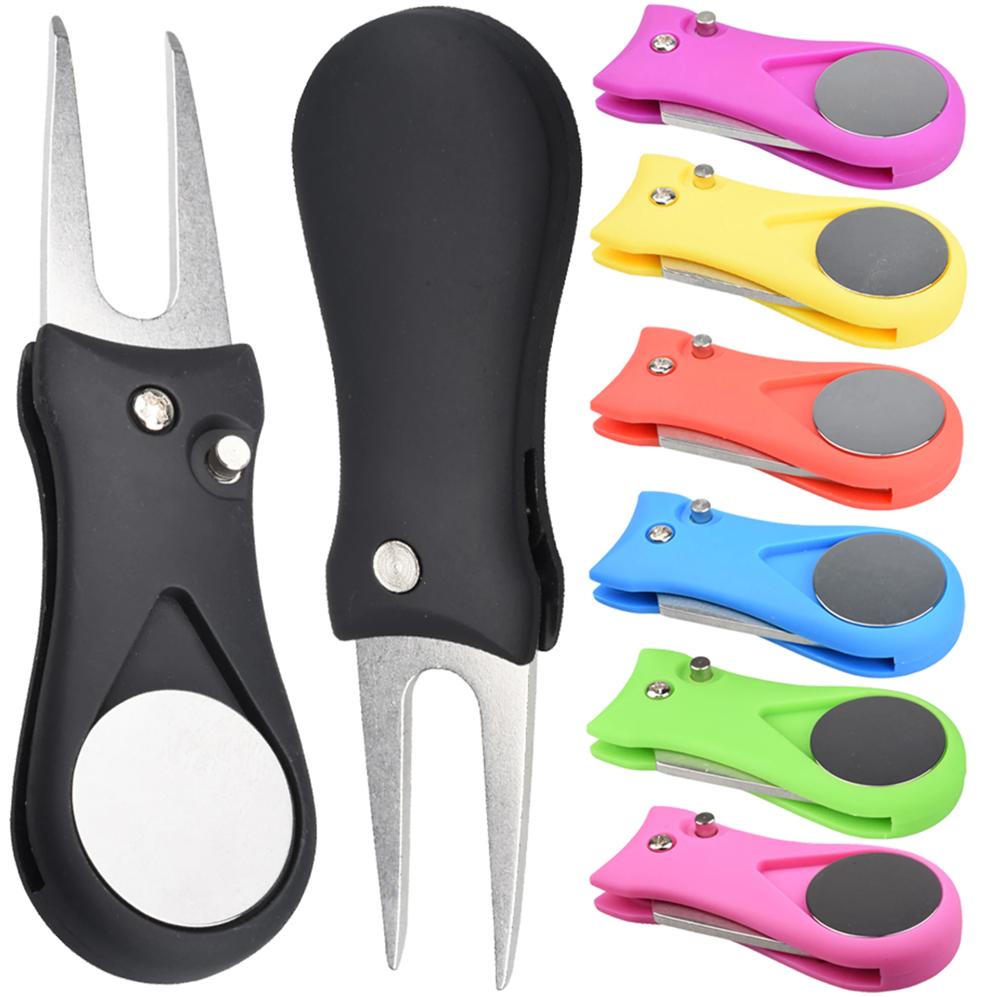1PC Golf Divot Repair Tool With Ball Marker Pitch Mark Fork Golf Pitchfork Akcesoria golfowe Składane narzędzie do naprawy Divot