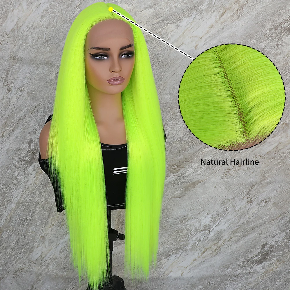 Apolaurel Synthetic Fluorescent Green T Lace Front Wigs Long Straight Hair Bright Yellow Neon Green Wig Synthetic Lace Front Wig