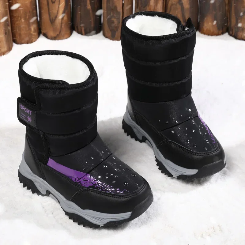 Children\'s Warm Snow Boots Outdoor Waterproof Non-slip Kids High-top Hiking Boot Boys and Girls Thickened Velvet Cotton Shoes