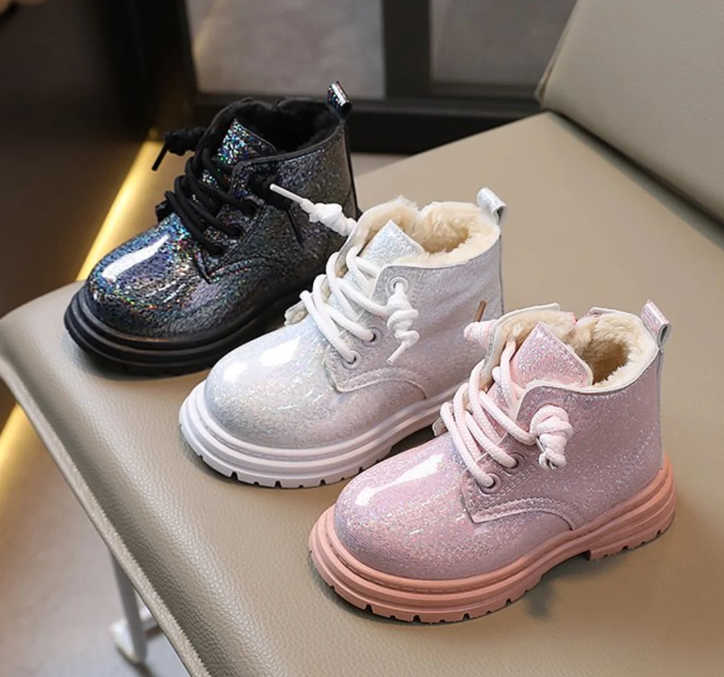Toddler Winter Kids Boots Glitter Chunky Zipper Non-slip Children Short Boot Ankle-high Unisex Trendy Boys Girls Snow Shoes
