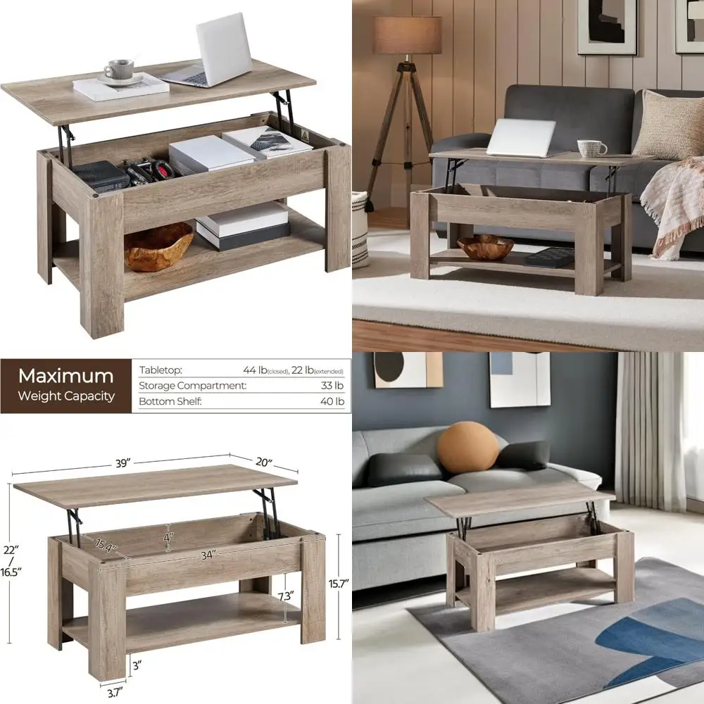 

Hidden Compartment Coffee Table with Lift Top and Storage Shelf, Dining Table for Living Room and Reception Area