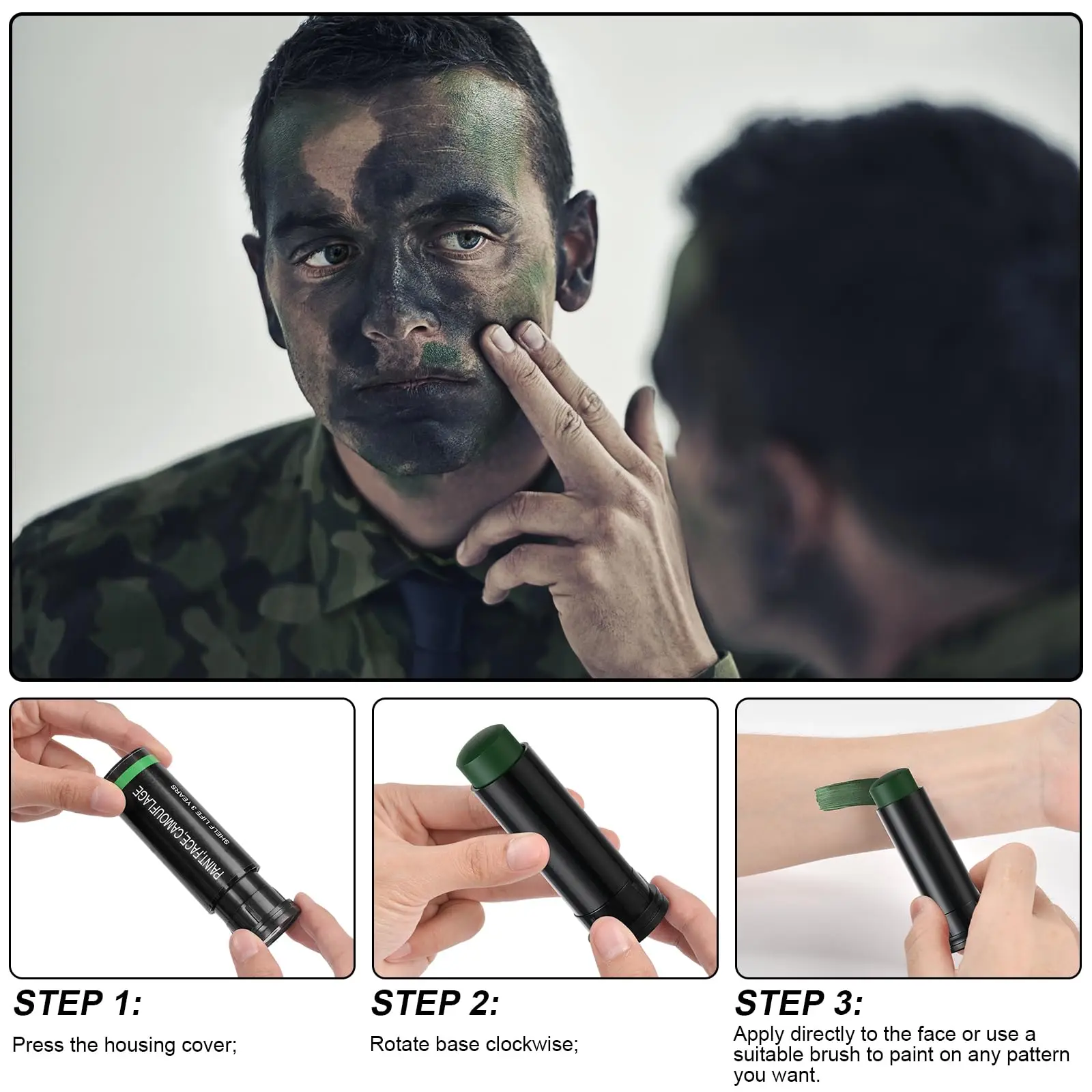 Barra pintura facial camuflaje tricolor impermeable fácil extracción - imagen 3