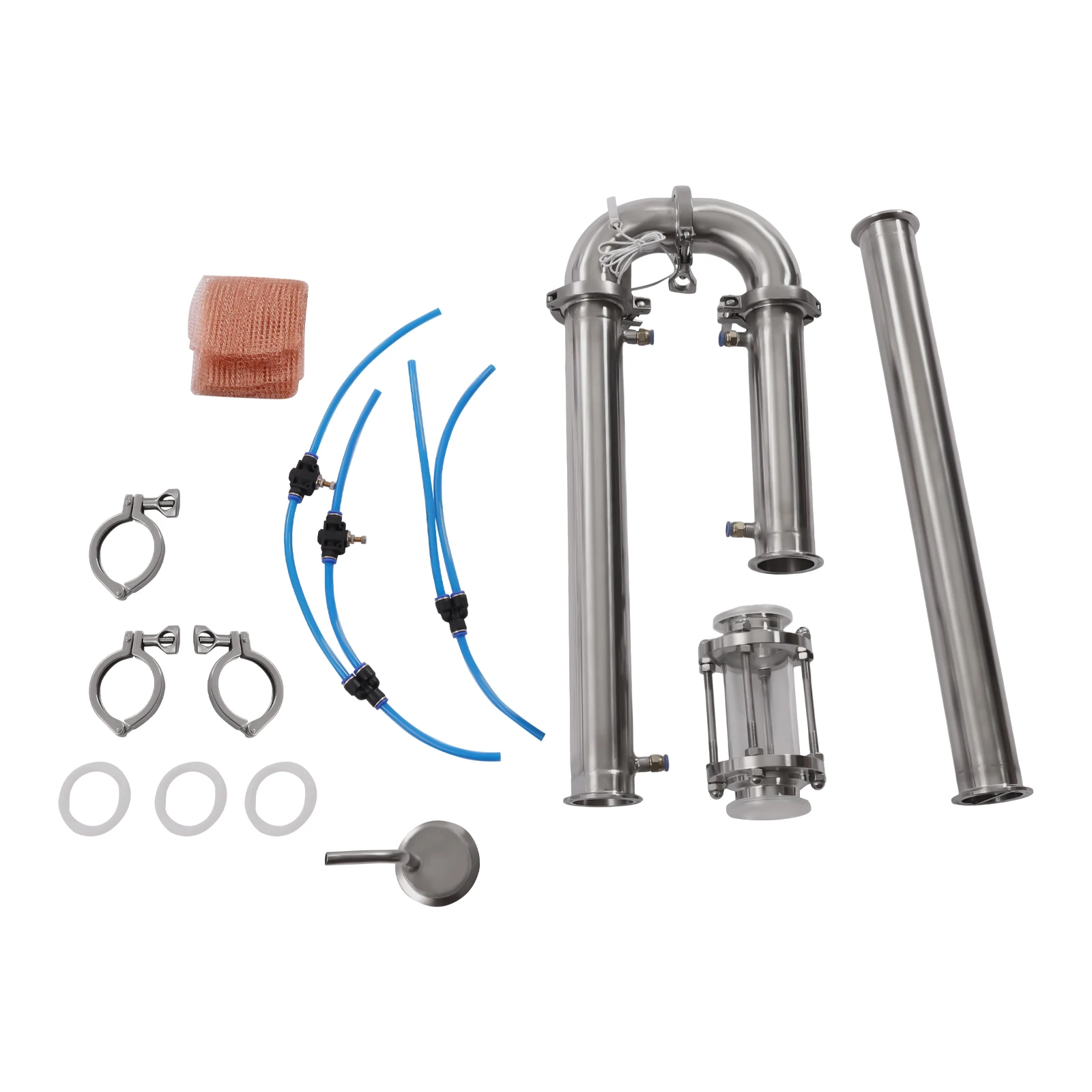 طقم عمود تقطير الكحول من الفولاذ المقاوم للصدأ مقاس 2 بوصة زجاج رؤية شبكي نحاسي لتخمير المنزل ويسكي براندي النبيذ