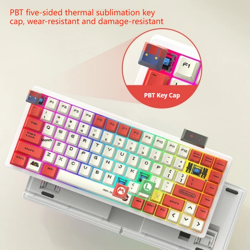 84 Key Wireless Mechanical Keyboard Hot Swappable Pbt Five Sided Sublimation Keycap Gaming Esports Multiple Shaft Options Choose