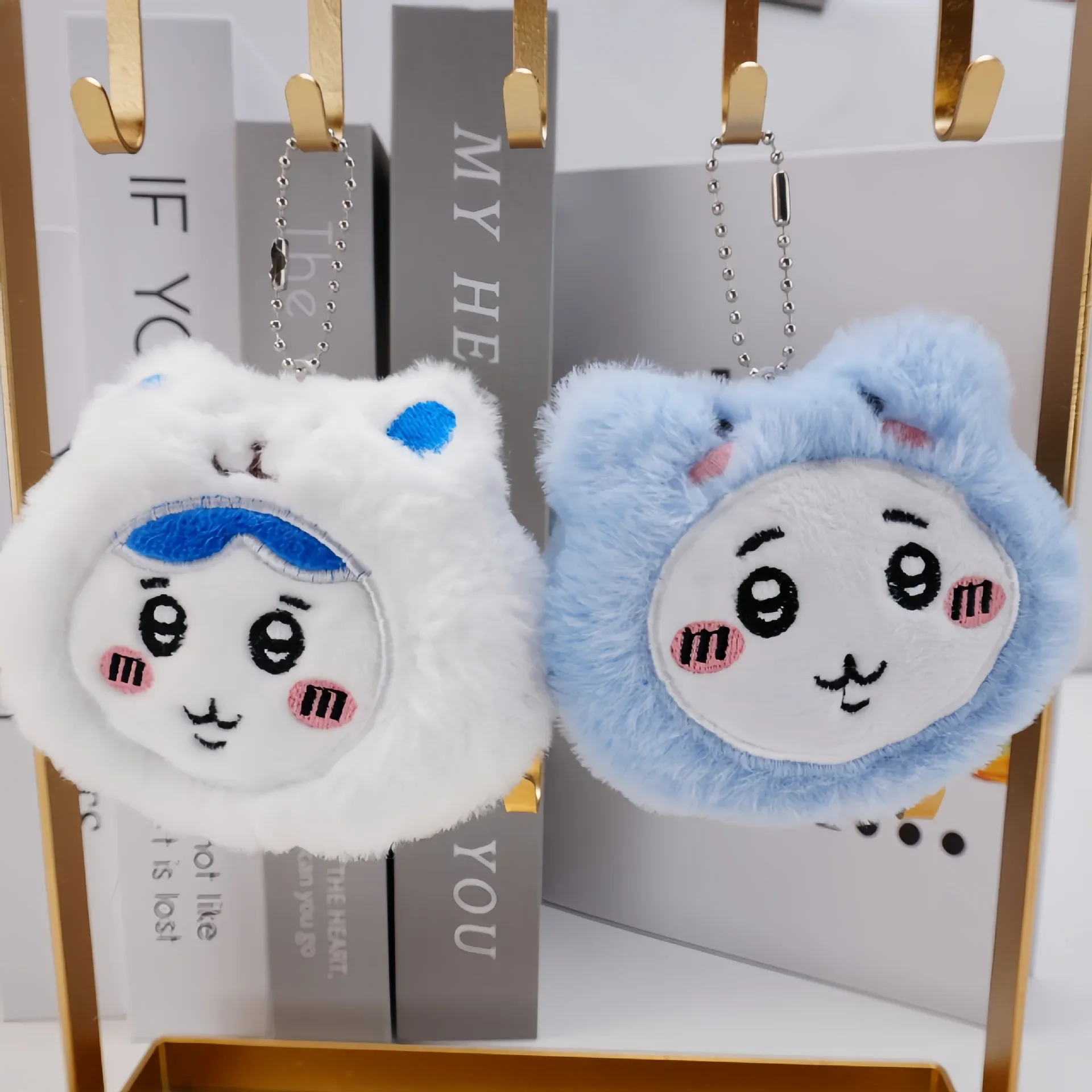 

Kawaii Squeaky Sound Cat Plush Keychain Fluffy Blue Animal Pendant Soft Stuffed Doll Backpack Bag Charm Gift for Girls Teens