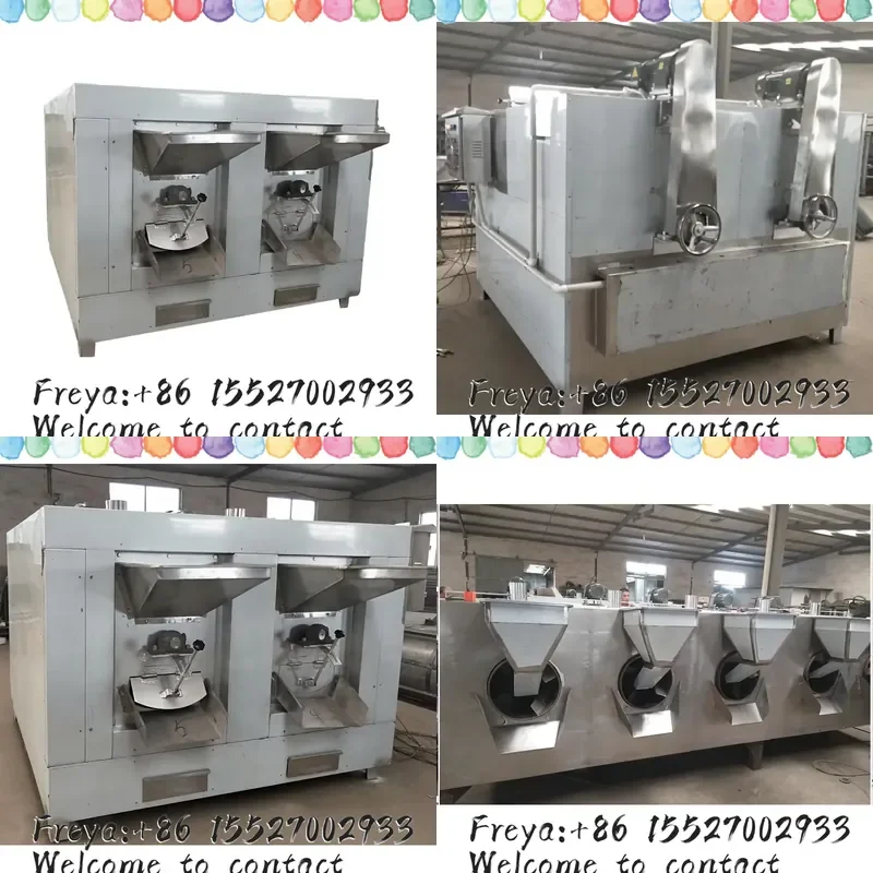 Double Roller Drums Heating Cocoa Bean Peanut Roaster Machine Stainless Steel Uniform Heating for Flour Mill Cocoa Powder