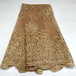Gold African Lace Fabric 2024 High Quality Beaded Nigerian Lace Fabrics for Wedding Women Dresses French Tulle Lace Fabric M2850