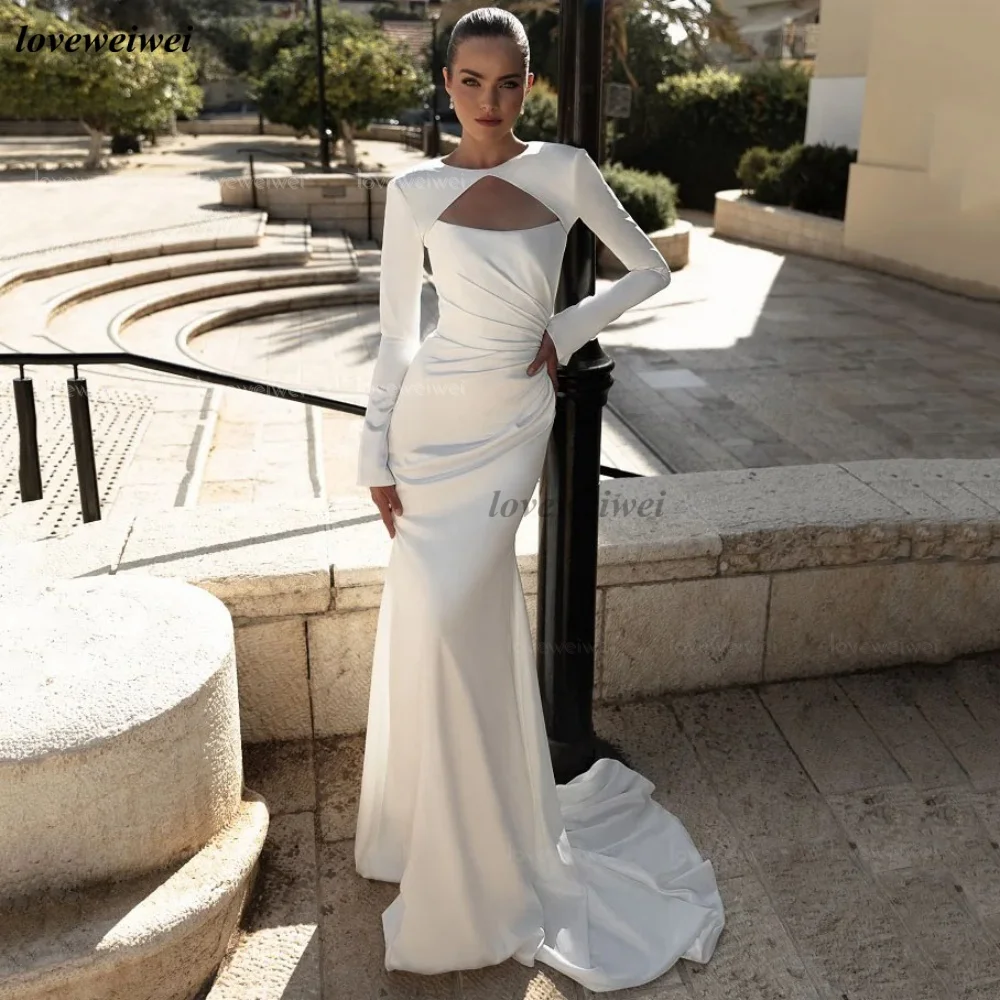 فساتين زفاف مخصصة بسيطة حورية البحر فساتين الزفاف بأكمام طويلة طول الأرض فستان العروس فيستدو دي نوفيا