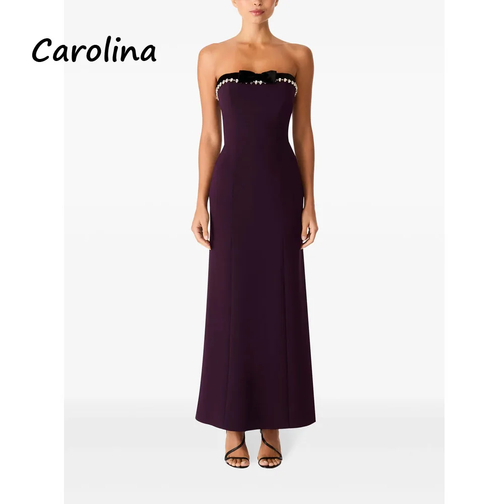

Carolina Customized Black Velvet Beading Strapless Party Dress with Bow Burgundy Crepe Prom Dress Mermaid Formal Evening Dress