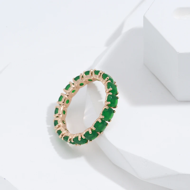 Kinel New Emerald Round Cut Zircon Promise Ring for Women Luxury 585 Rose Gold Wedding Band Jewelry Valentine\'s Day Ring Gifts