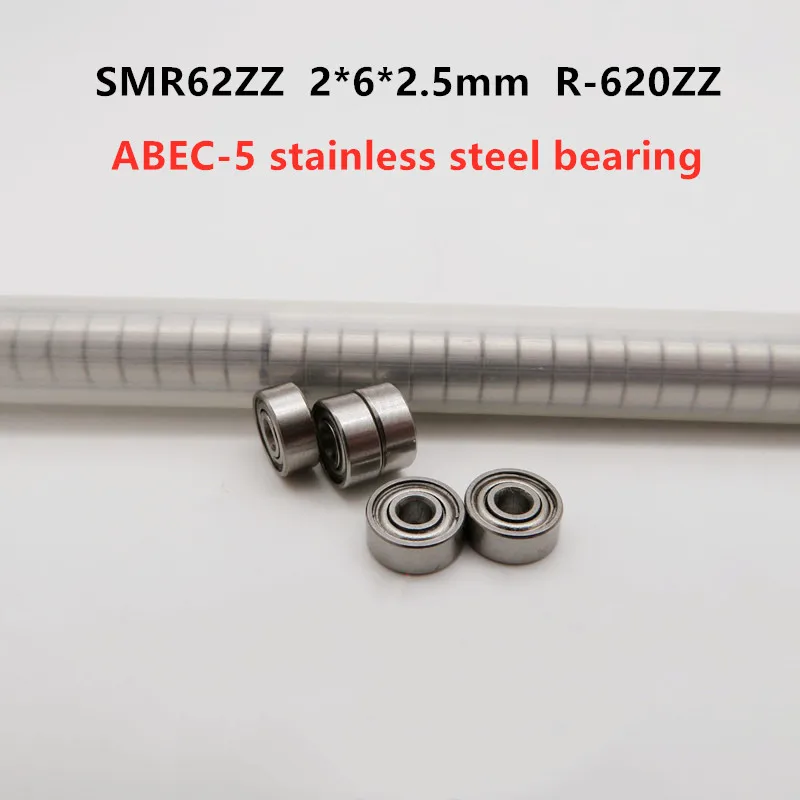 50pcs stainless steel bearing ABEC-5 SMR62ZZ 2*6*2.5mm R-620ZZ miniature ball bearing SMR62Z SMR62 -2Z 2x6x2.5 mm
