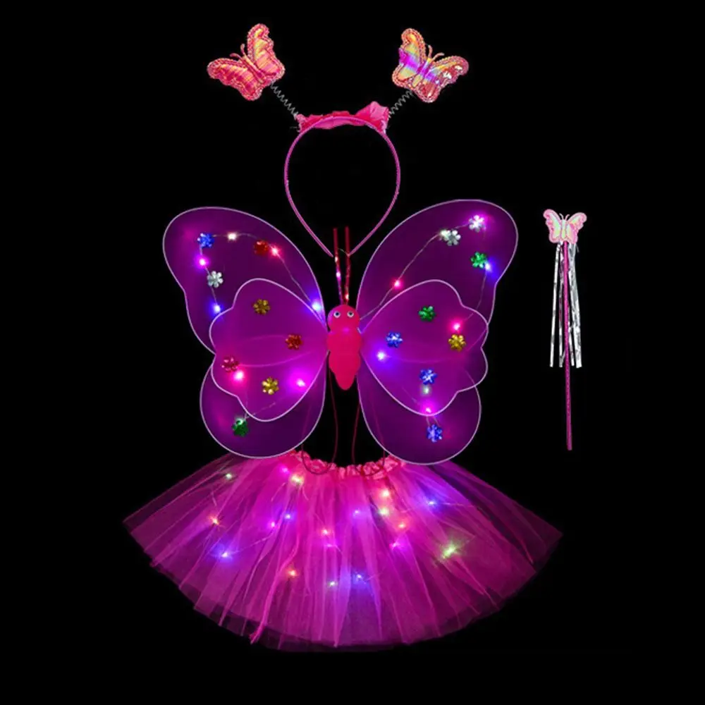 LED Children Costume Props Girls Skirts Angel Luminous Wings Flashing Butterfly Skirt Lights Suit 2-8year Easter Valentines Day