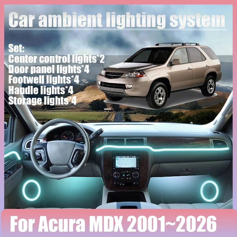 Luces LED Ambientales para Acura MDX 2001~2026 MK1 YD1, Luces de Atmósfera Coloridas, Tira de Neón Interior para Auto, Iluminación RGB de 64 Colores