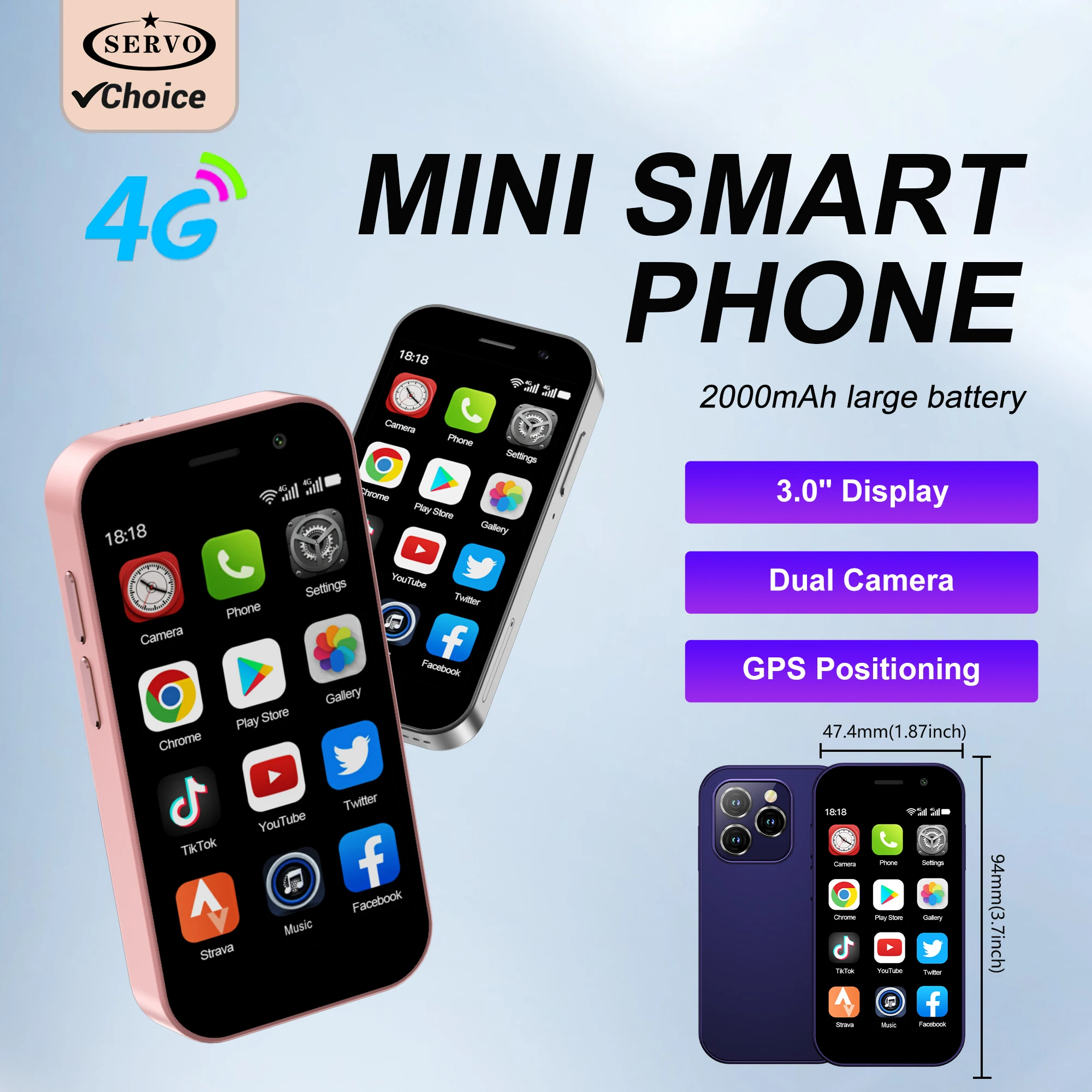 Hot Sale SERVO KING8000 4G Mini Smartphone Android System 3.0inch Face Recognition 2+16GB WIFI GPS Small Mobile Phone Play Store