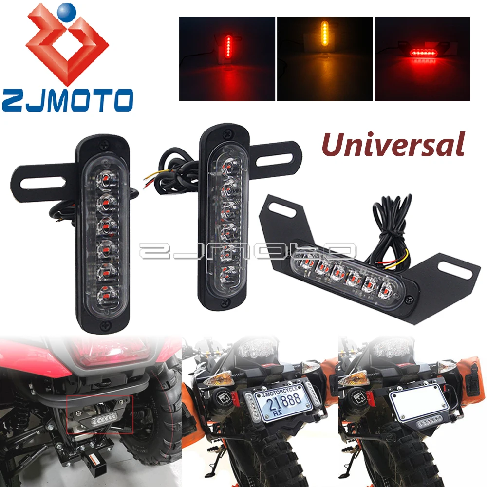 Universal Motorcycle B6 Dual License Plate LED Tail Brake Light ATV Burst Flash Stop Lamp Rear Turn Signal Light Auxiliary Light