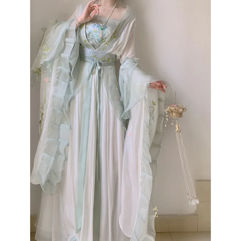 

Original Worries Solving Hanfu Dress Female Embroidery Set Northern And Southern Dynasties Wei Jin Han Clothing Dress