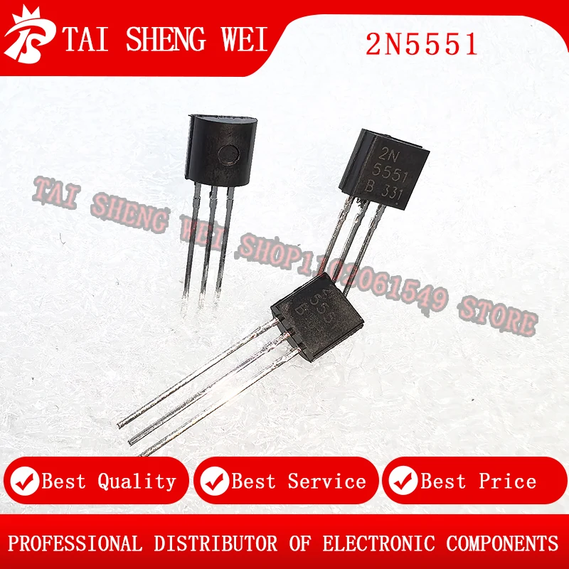 50 pcs of new transistor 2N5551 stamped 2N 5551 0.6A/160V NPN PNP low power transistor package TO-92