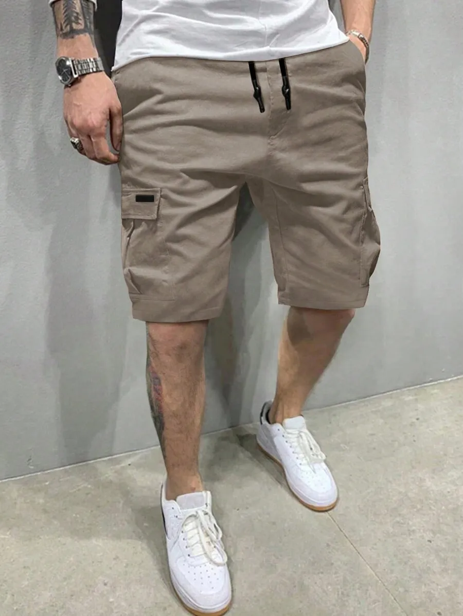 

Men Casual Drawstring Waist Cargo Shorts With Flap Pockets