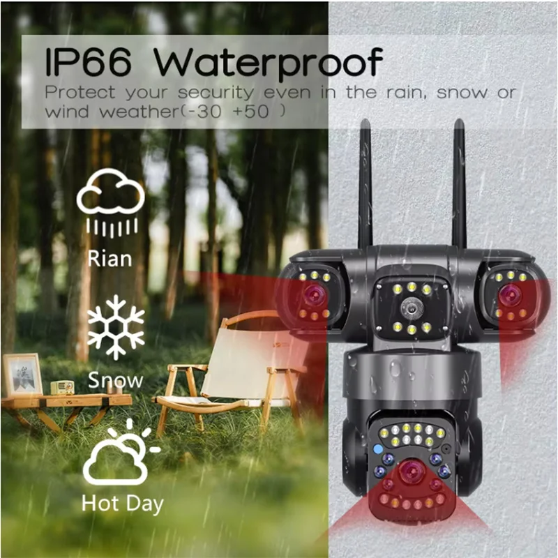 Saikiot V380Pro 4G SIM Card PTZ Camera 12MP 3 Lens 3 Screen WIFI IP Camera Auto Tracking Outdoor Smart Wireless Security Camera