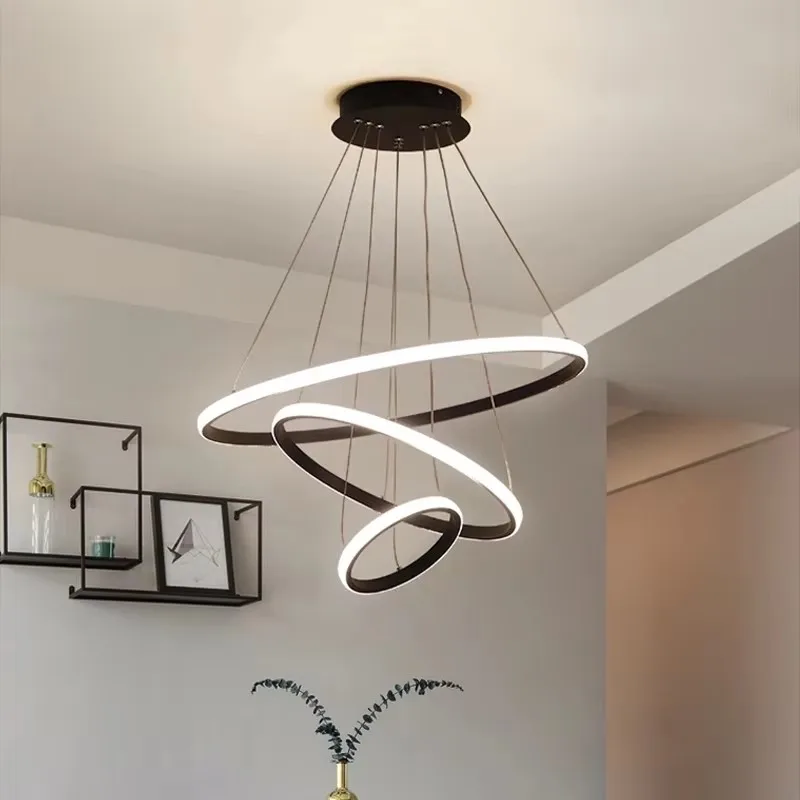 غرفة المعيشة الحديثة حلقة الثريا مع نجوم القمر الإبداعية الأسود/الذهب حلقة دائرة LED ضوء الثريا لغرفة النوم غرفة الطعام