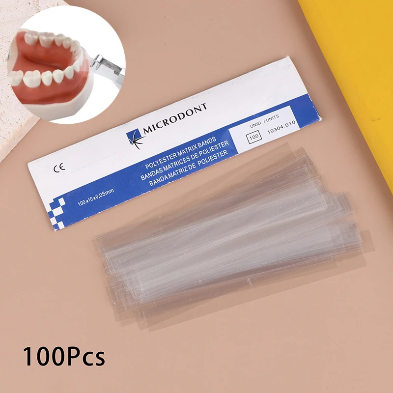 100Pcs Dental Polyester Matrix Bands Resin Dentistry Clinical Consumables Spacer Excluding Fixators Tooth Whitening Material