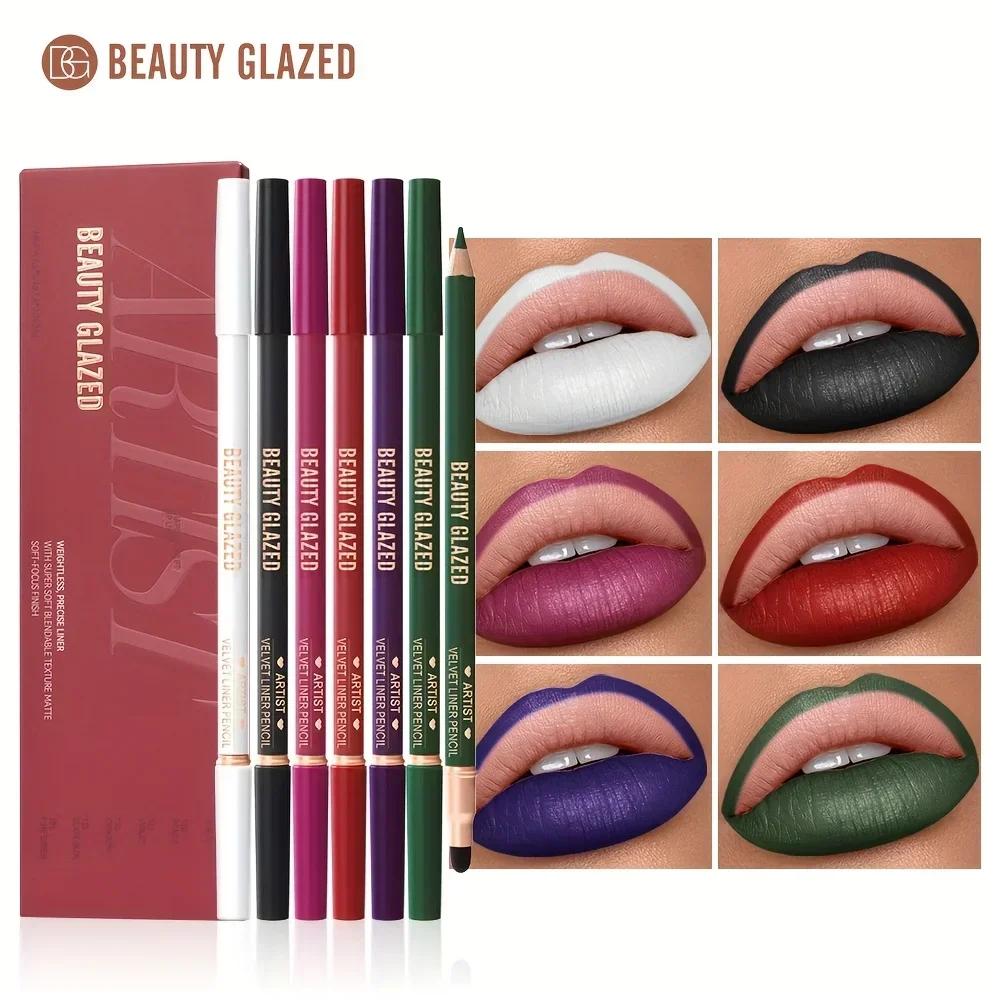 BEAUTY GLAZED 6 unids/set delineador de labios Combo Set 2 en 1 lápiz labial impermeable para mujeres juego de delineador de labios lápiz labial de larga duración