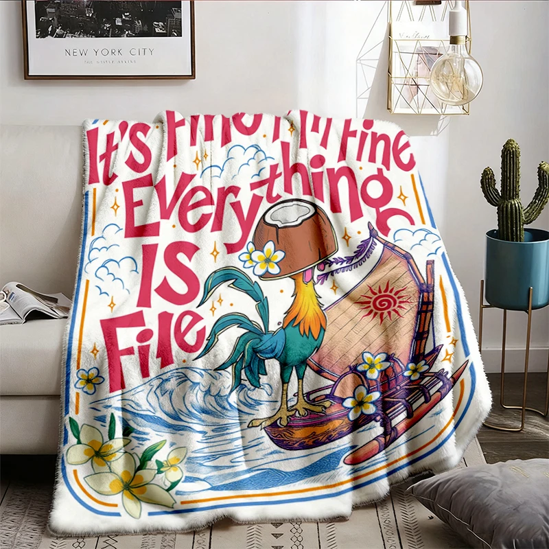 Funny Chicken Panic  Flannel Blanket, Its Fine Im Fine Everything Is fine Flannel Throw, Island Hei