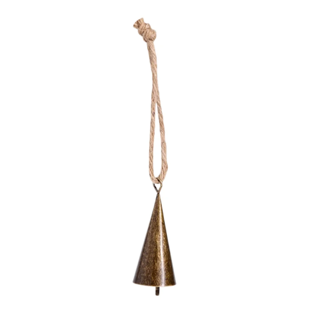 Vintage Hangable Christmas Cone Metal Bell Antique Finished Hollow Hanging Bell Conical Durable Craft Bell Festival Ornament