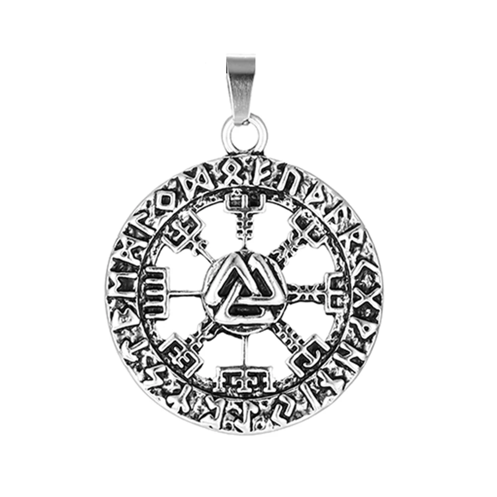 

DIY Nordic Vikings Retro Silver Round Hollow Out Compass Rune Amulet Pendants for Necklaces Handmade Making Accessory