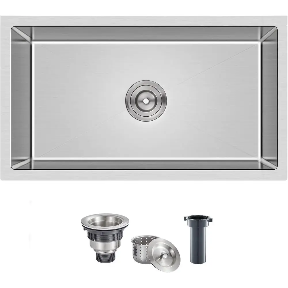 

28 Inch Undermount Kitchen Sink, 304 StainlSteel Handmade Large Kitchen Sink, Single Bowl Sink with Drain Kit (Brushed), 28"x18"