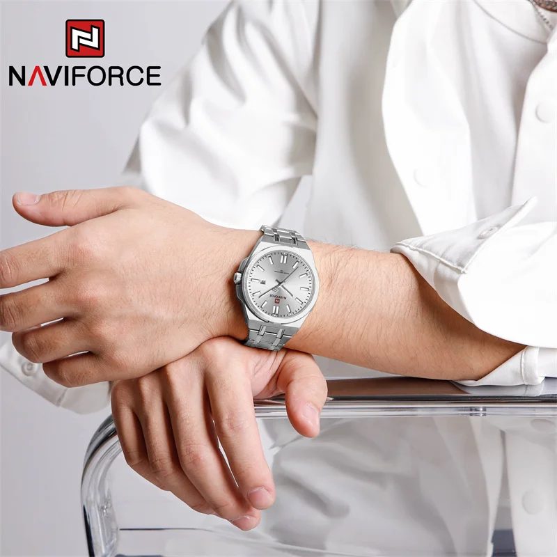 Orologio da uomo di lusso di marca NAVIFORCE orologio da polso al quarzo da lavoro in acciaio inossidabile impermeabile orologio sportivo con data