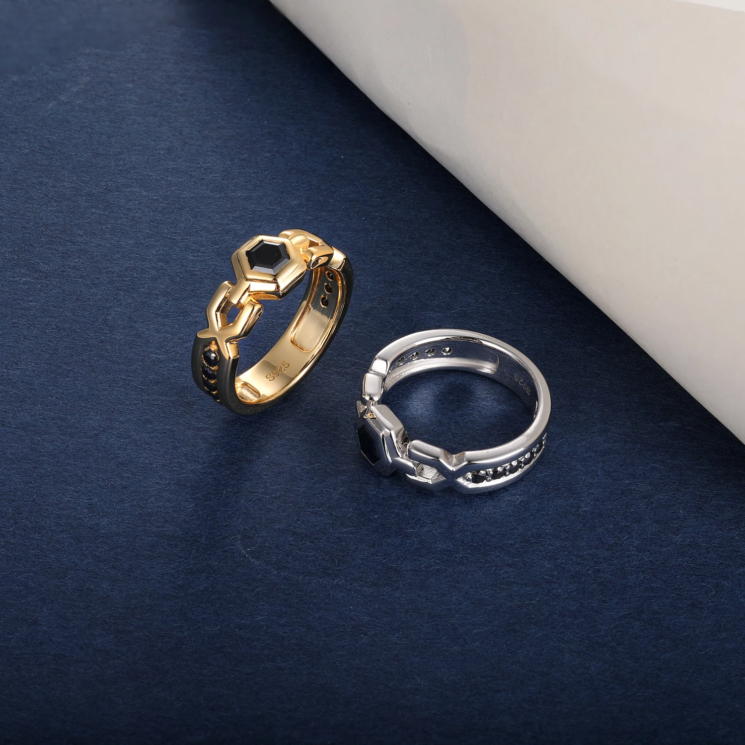 TYYL Hexagonal Black Moissanite Ring for Women Men 925 Silver Honeycomb Statement Link Band Rings Luxury Party Banquet Jewelry - Image 2