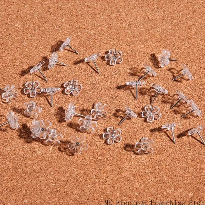 T5EA 100pcs 명확한 꽃 머리 푸시 핀 장식 썸 사진을위한 엄지 압정