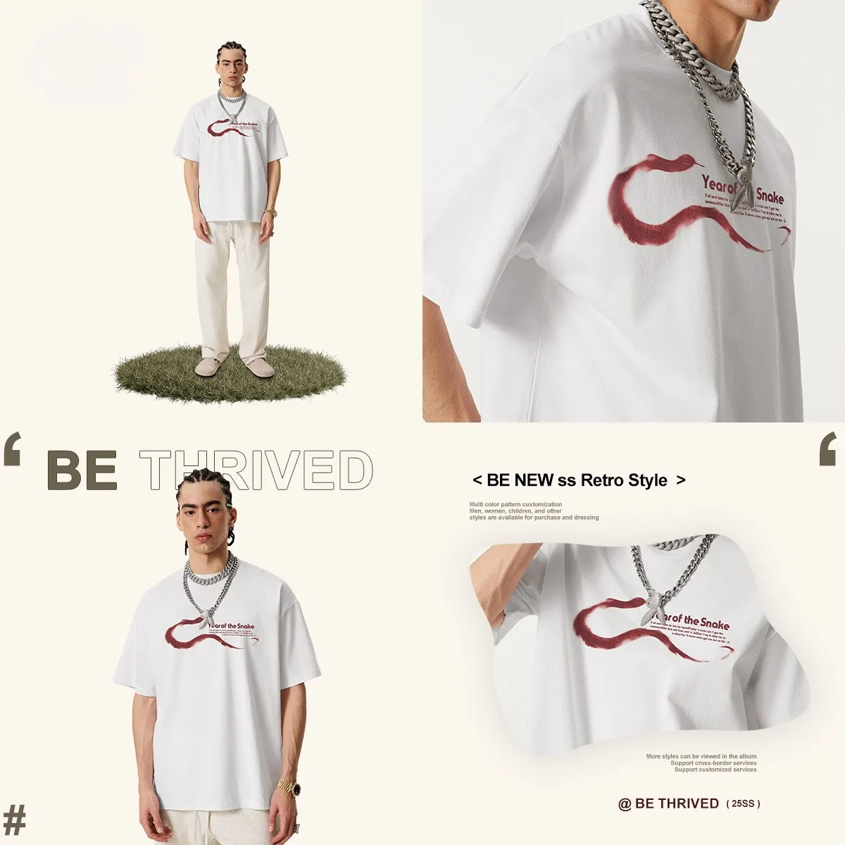 men's clothing 235G Cotton Year of The Snake Graphic T-Shirt Casual Short Sleeve Tee