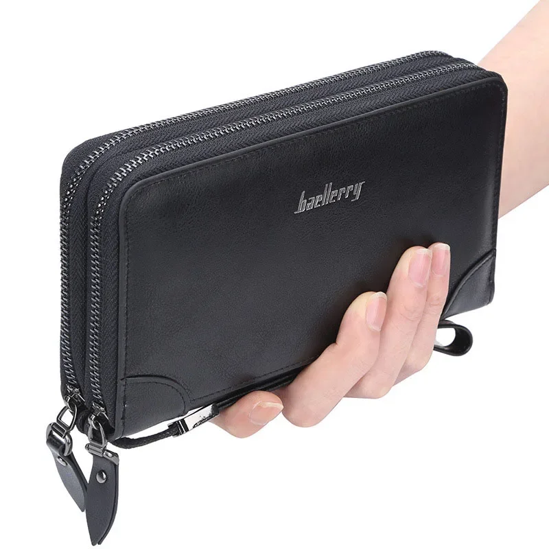 Men Retro Double Zipper Handbag Large Capacity Long Wallet Phone Clutch Bag Multi Card Card Holder Coin Purse PU Leather Wallet