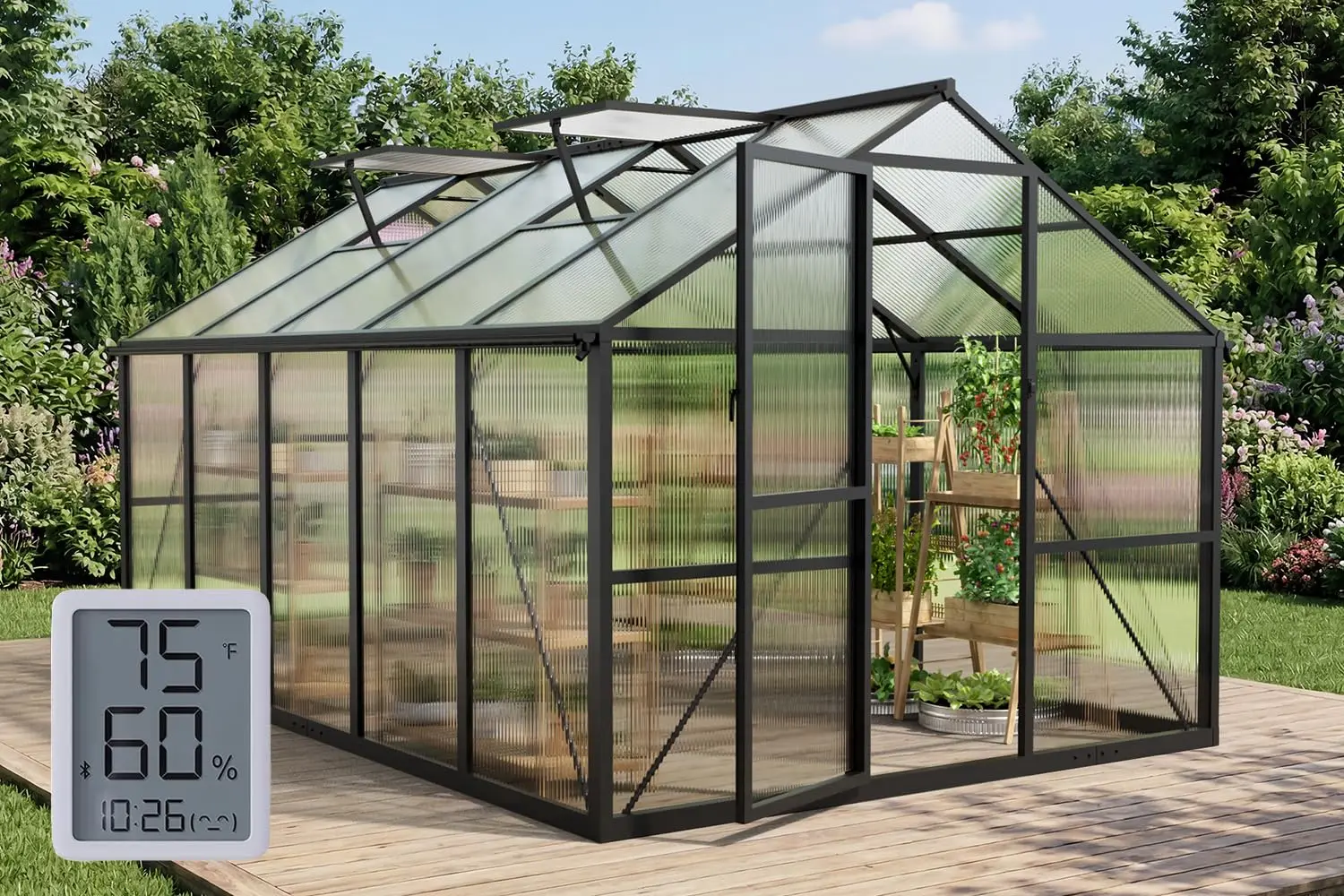 8x10 FT Greenhouse with Hygrometer, Windproof Warm Plant Green Houses, Customi