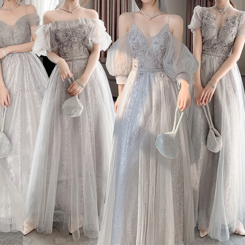 Customized Temperament Lace Spliced Puff Sleeve Bridesmaid Dresses Exquisite Luxury Embroidery Appliques Vestidos Long Sequin P